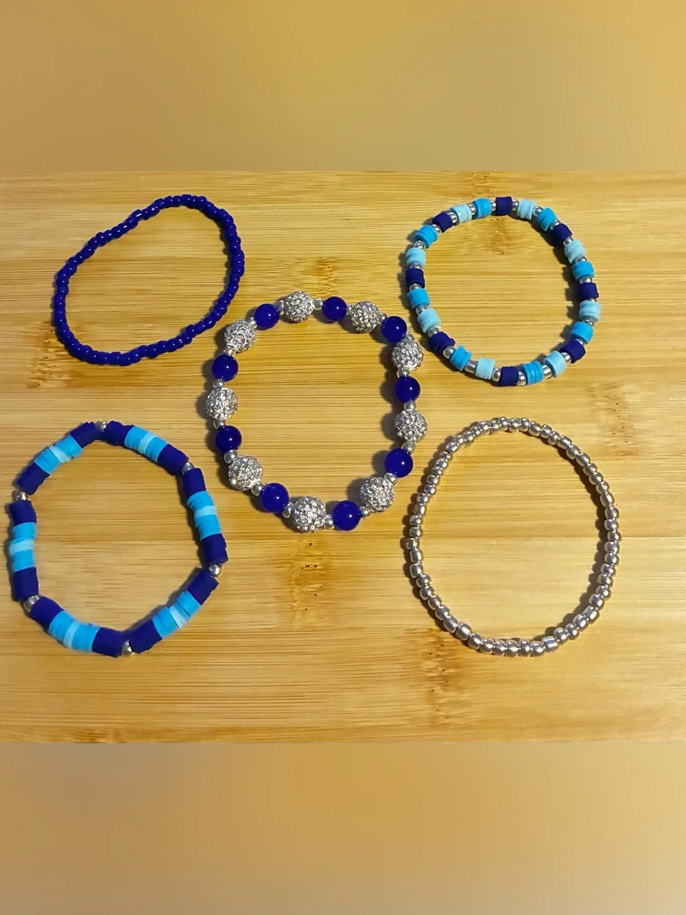 Blue & Silver Beaded Bracelet Set